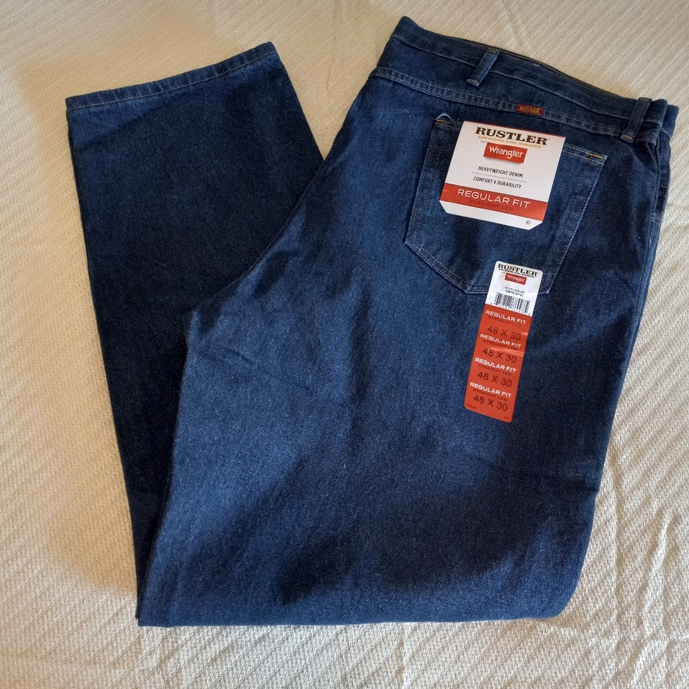 Mens Rustler By Wrangler Regular Fit Straight Leg Denim Jeans 48 X 30